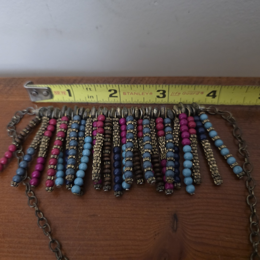 Multicolor Beaded Necklace. Frjnge Antique Chain. - Picture 8 of 9
